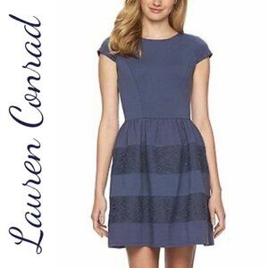 NWOT LAUREN CONRAD Blushing Blooms Knit Fit & Flare Cap Sleeve Lace Dress, Sz 10